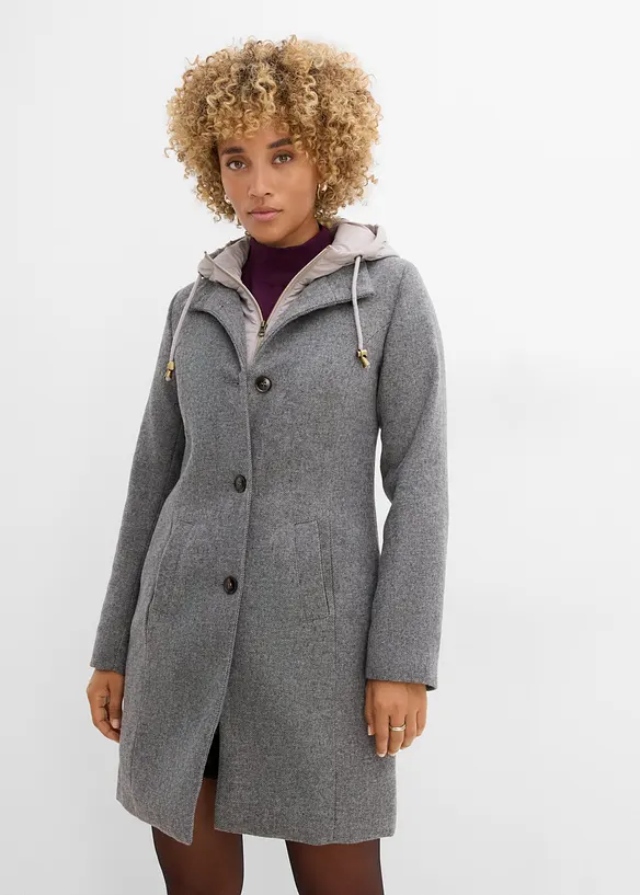 Kort vinterk&aring;pe i ullstil og 2i1-look, bonprix
