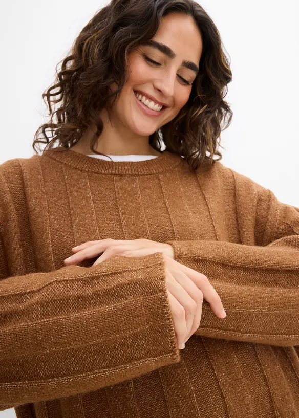 Oversized, ribbestrikket genser, bonprix
