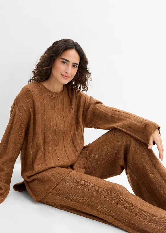 Oversized, ribbestrikket genser, bonprix