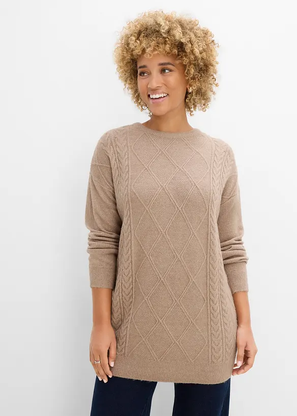 Oversized genser med flettem&oslash;nster, bonprix