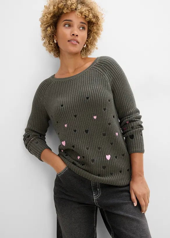 Genser med broderi, bonprix