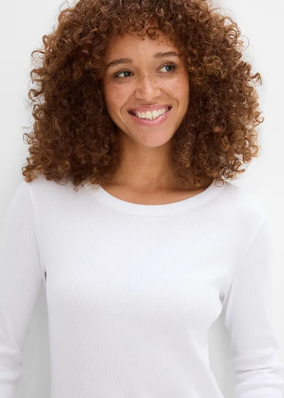 Ribbet topp i 100% &oslash;kologisk bomull (4-pack), bonprix