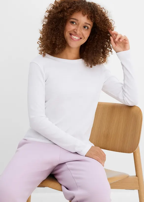 Ribbet topp i 100% &oslash;kologisk bomull (4-pack), bonprix