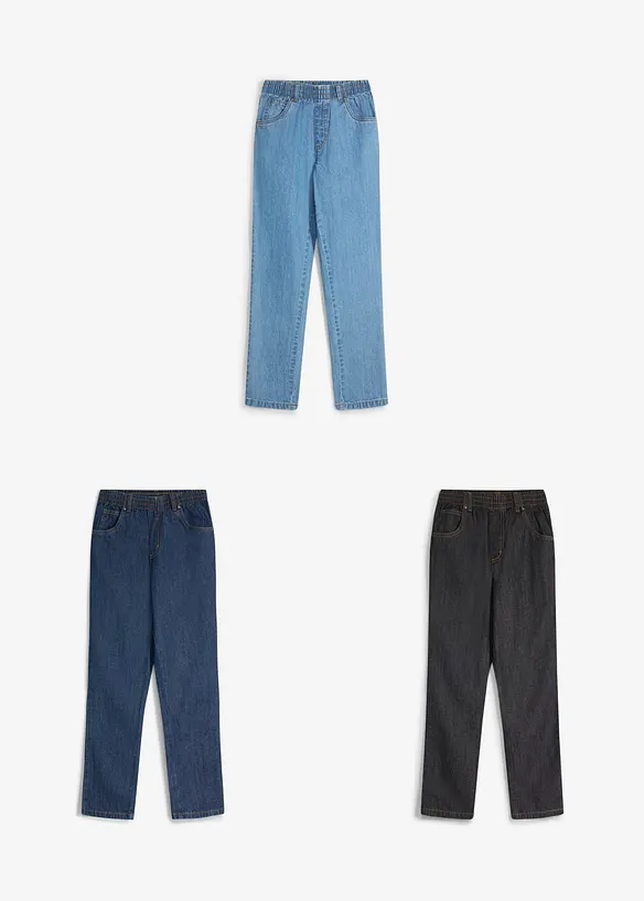 Regular fit pull on-bukse i 100% bomull, straight (3-pack), bonprix