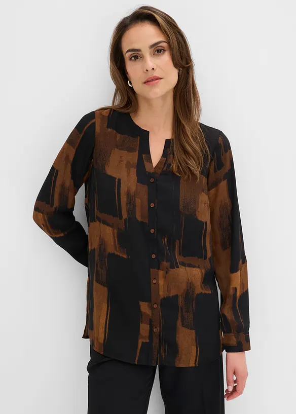 Lang, m&oslash;nstret chiffonbluse, bonprix
