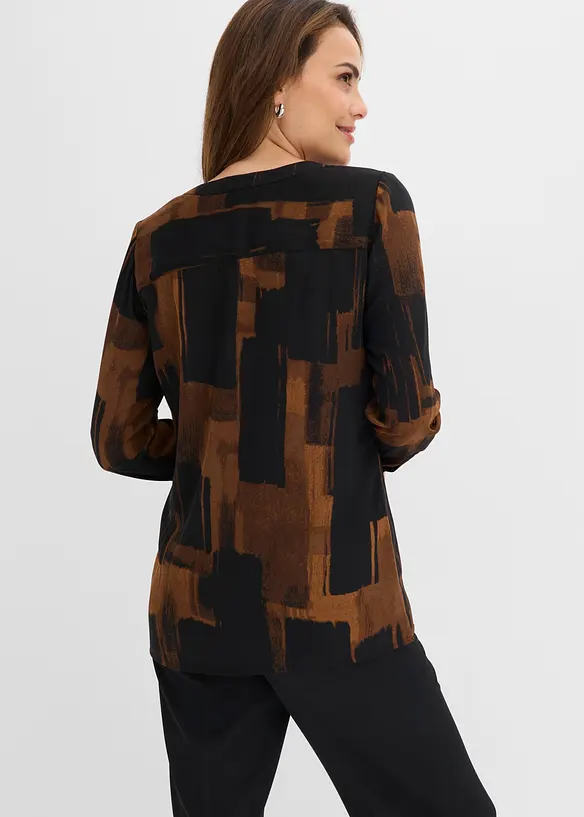 Lang, m&oslash;nstret chiffonbluse, bonprix