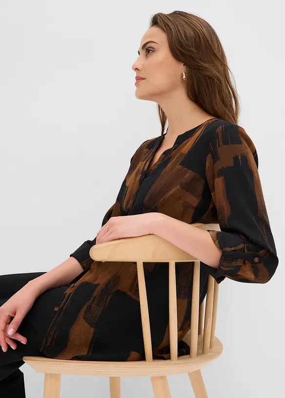 Lang, m&oslash;nstret chiffonbluse, bonprix