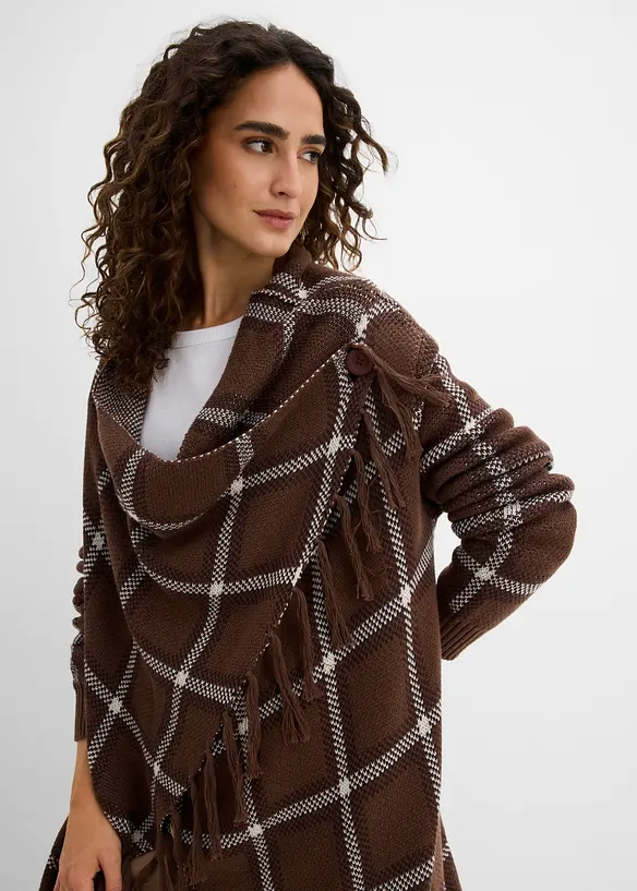 Lang cardigan med frynser, bonprix