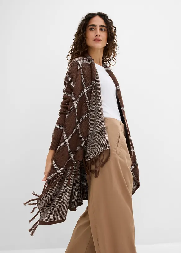 Lang cardigan med frynser, bonprix