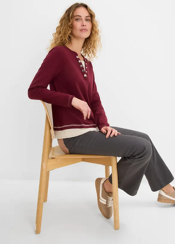 Langermet bomullstopp, 2-i-1-stil, bonprix