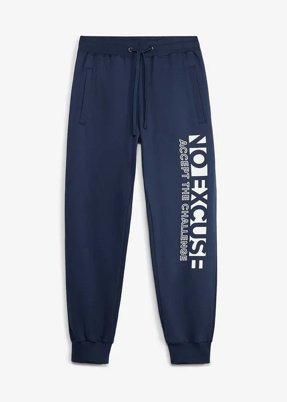 Joggebukse i 100% bomull med sporty trykk, bonprix