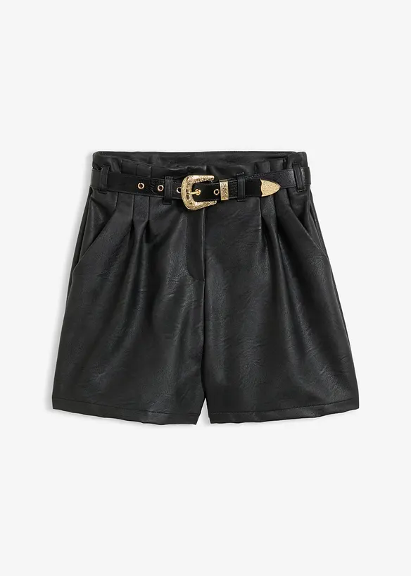 Shorts i imitert skinn med belte, bonprix