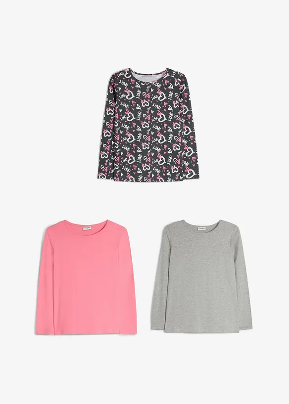 Langermet topp i 100% bomull (3-pack), bonprix