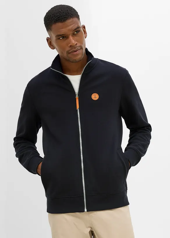 Sweatjakke med detaljer i imitert skinn, bonprix