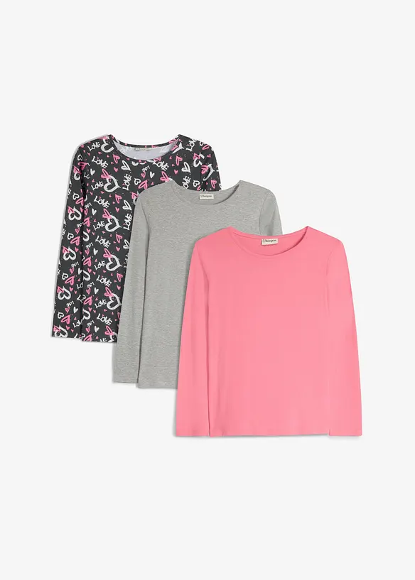 Langermet topp i 100% bomull (3-pack), bonprix