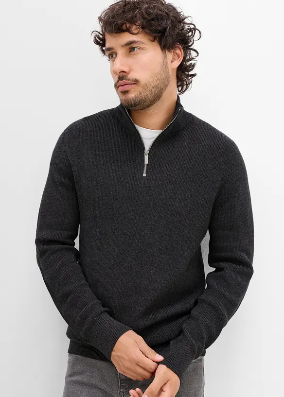 Half zip genser i 100% bomull, bonprix