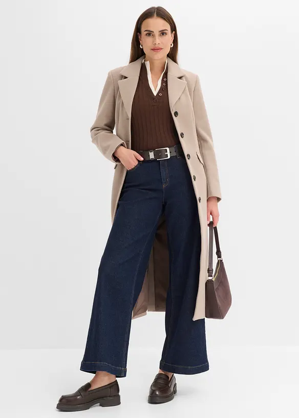 Ribbet, finstrikket genser med viskose i 2-i-1-stil, bonprix