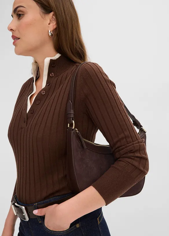 Ribbet, finstrikket genser med viskose i 2-i-1-stil, bonprix