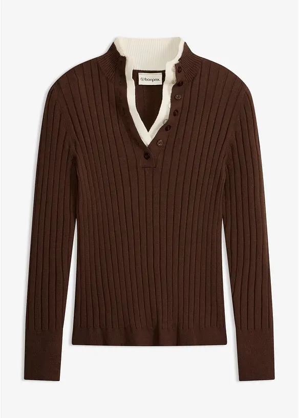 Ribbet, finstrikket genser med viskose i 2-i-1-stil, bonprix