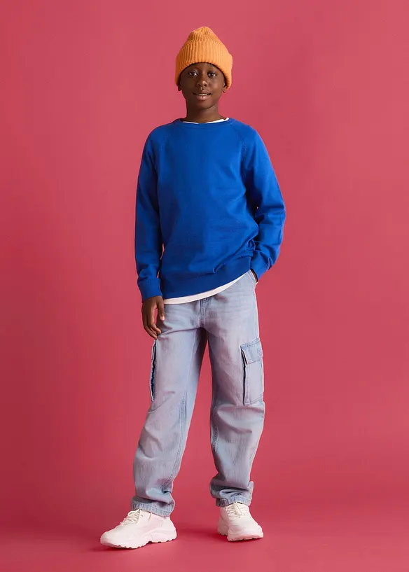 Loose Fit slip on-jeans med cargolommer, Straight, bonprix