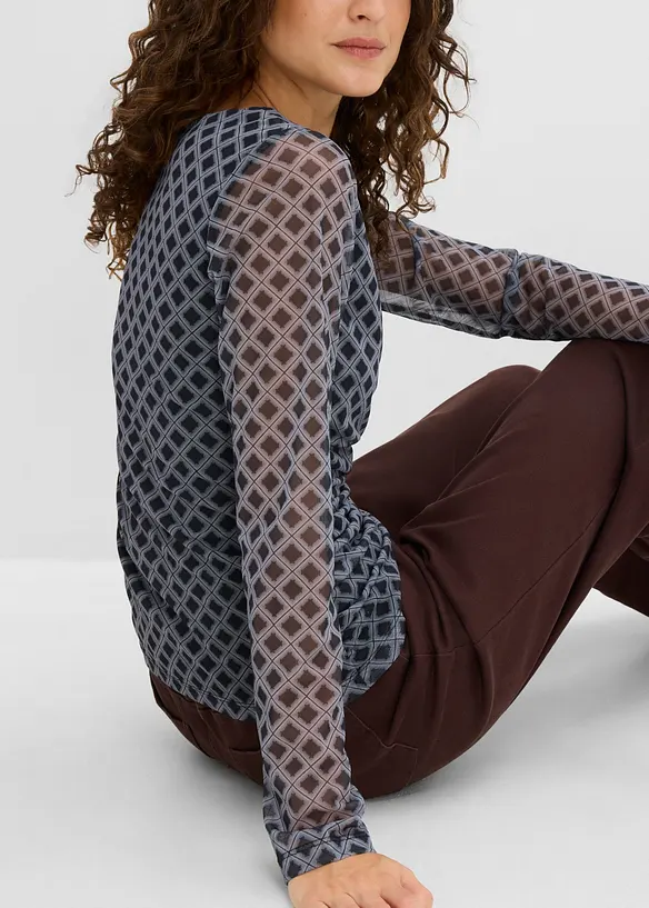 Langermet topp i tynn mesh, bonprix