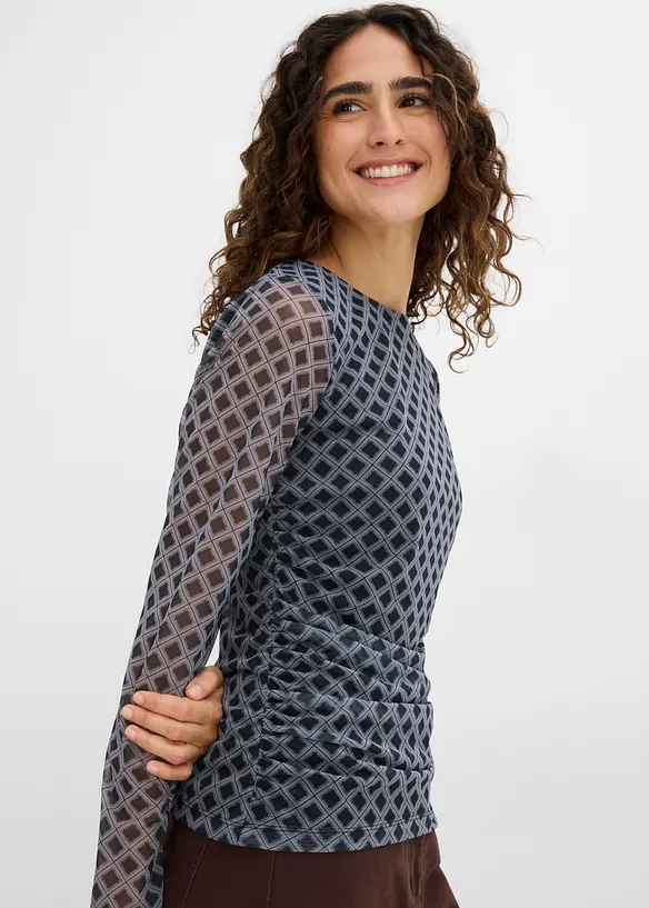 Langermet topp i tynn mesh, bonprix