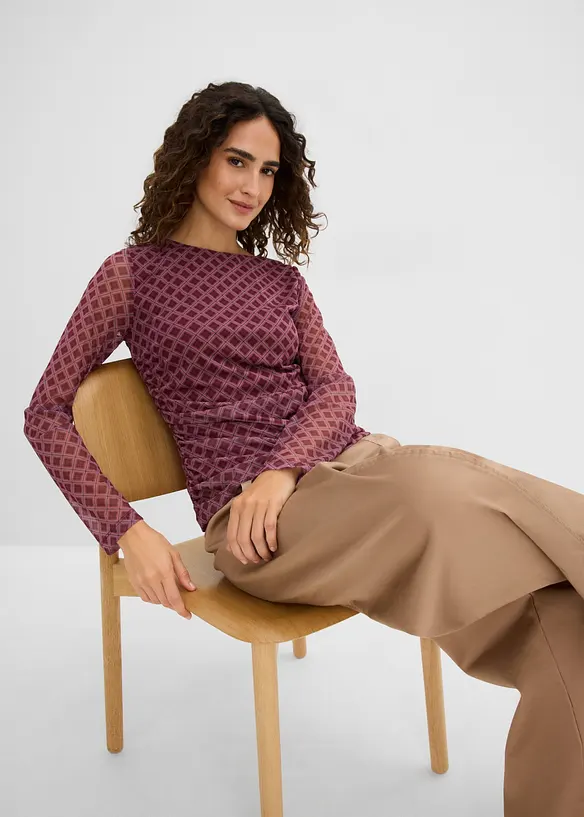 Langermet topp i tynn mesh, bonprix