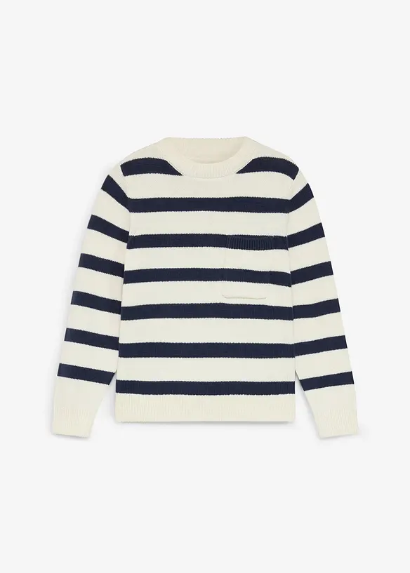 Grovstrikket genser i 100% bomull med stripem&oslash;nster, bonprix