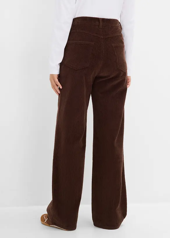 High waist kordfl&oslash;yelsbukse i bomullsmiks, bonprix