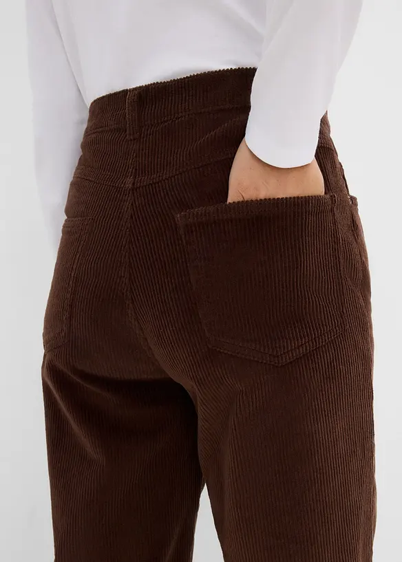 High waist kordfl&oslash;yelsbukse i bomullsmiks, bonprix