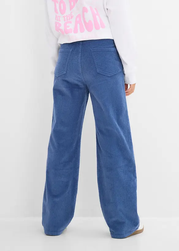 High waist kordfl&oslash;yelsbukse i bomullsmiks, bonprix
