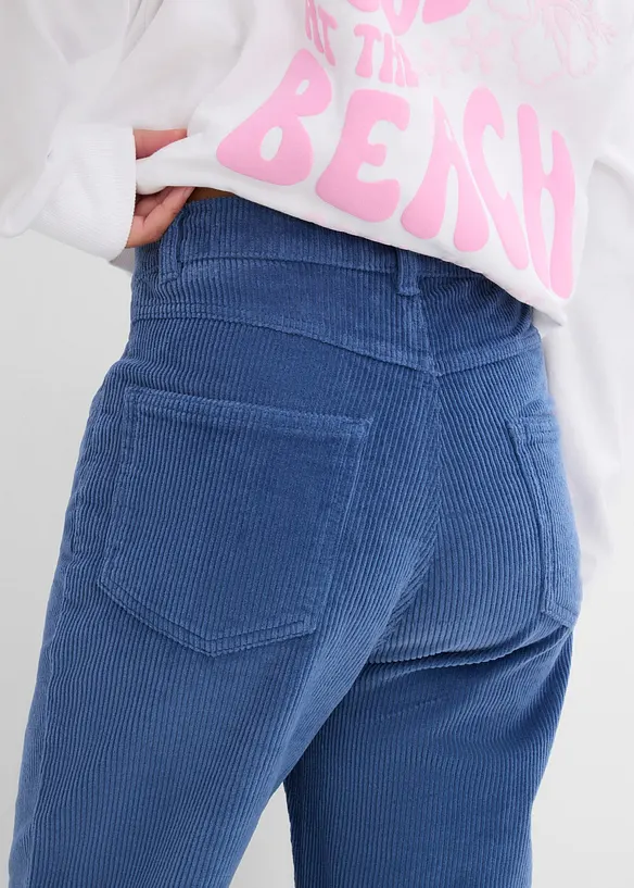 High waist kordfl&oslash;yelsbukse i bomullsmiks, bonprix