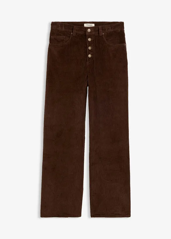 High waist kordfl&oslash;yelsbukse i bomullsmiks, bonprix