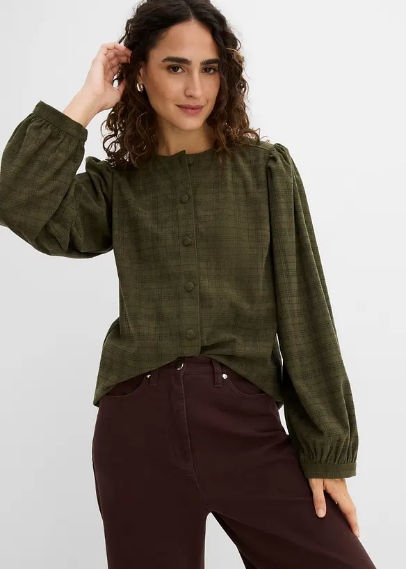 Rutete kordfl&oslash;yelsbluse, bonprix