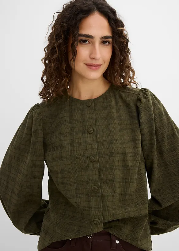 Rutete kordfl&oslash;yelsbluse, bonprix