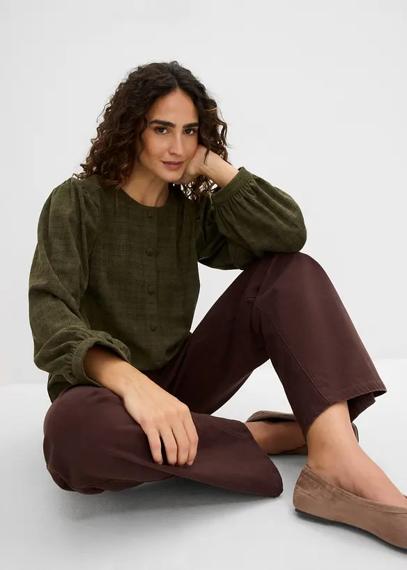 Rutete kordfl&oslash;yelsbluse, bonprix