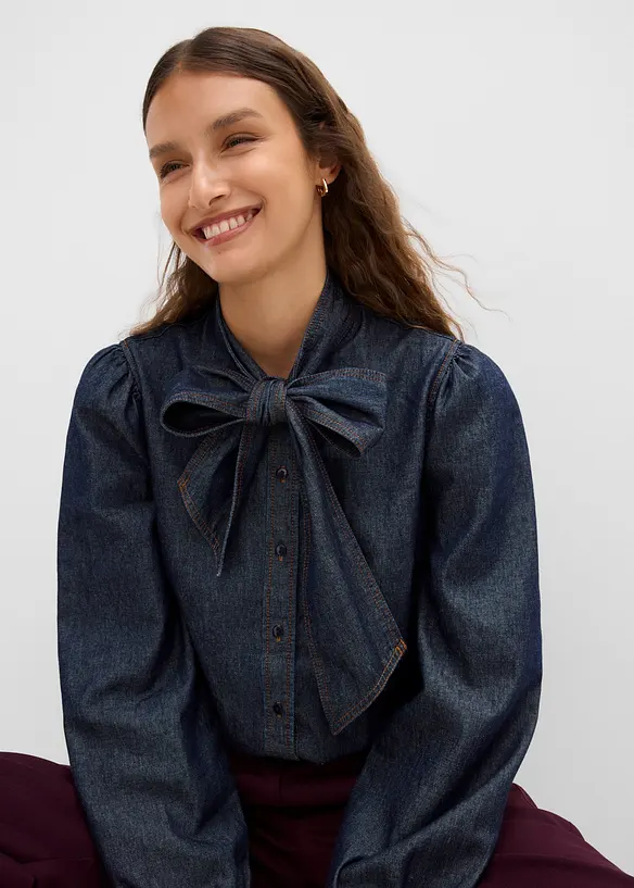 Jeansbluse av &oslash;kologisk bomull, bonprix