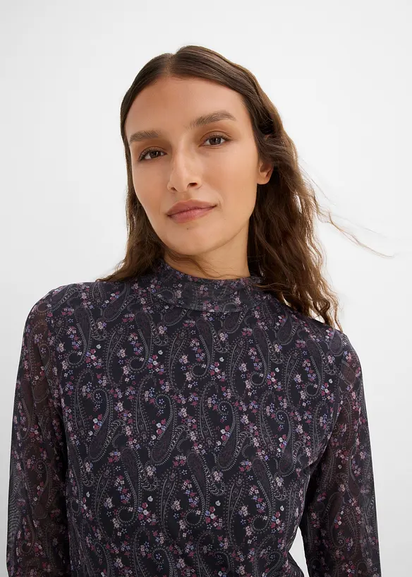 Langermet topp i tynn mesh, bonprix