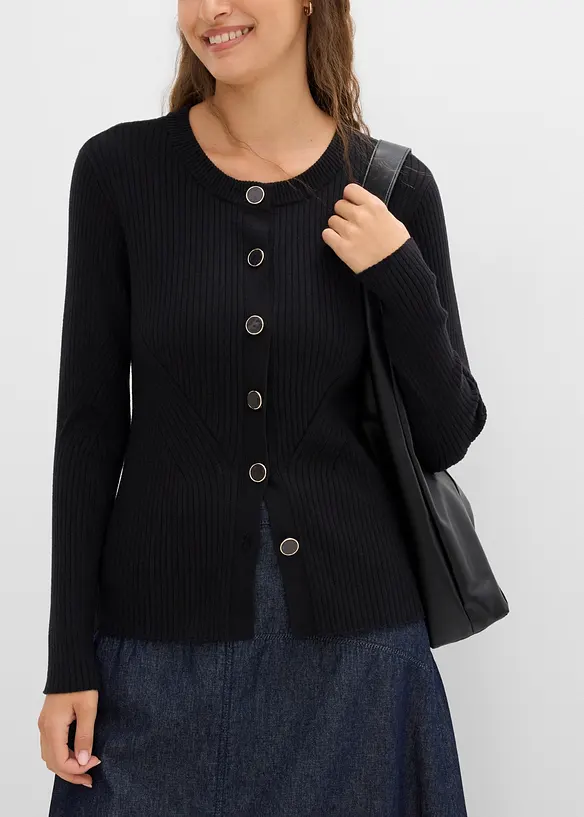 Finstrikket cardigan i viskosemiks, bonprix