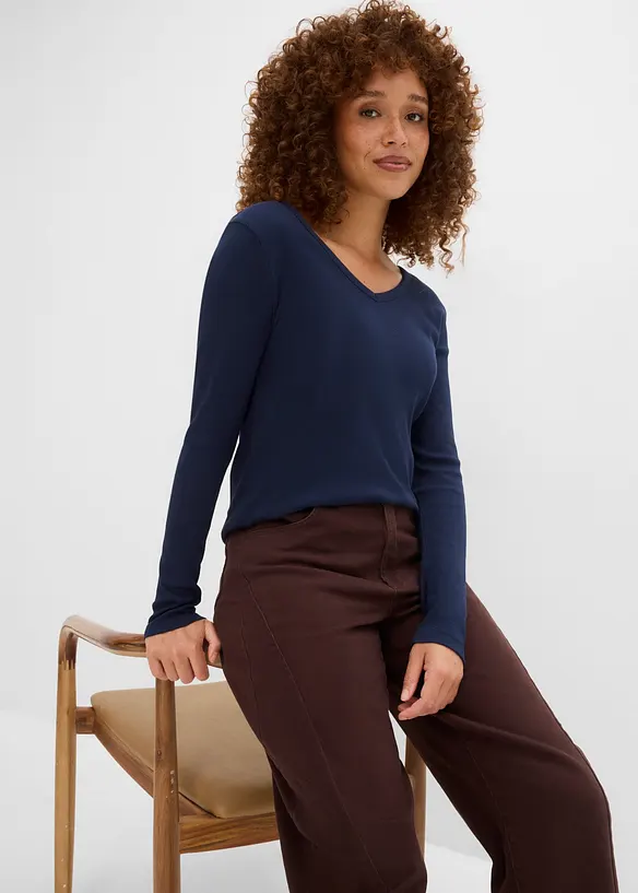 Ribbestrikket topp i 100% &oslash;kologisk bomull (5-pack), bonprix