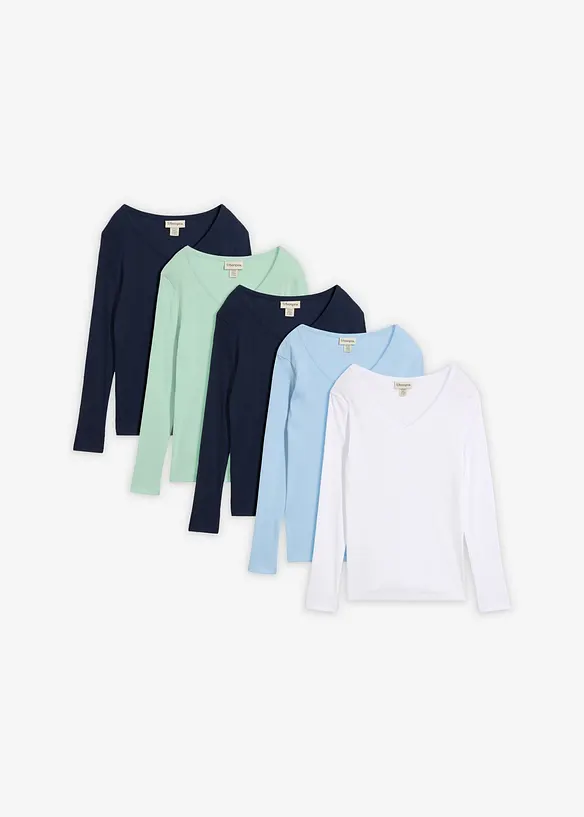 Ribbestrikket topp i 100% &oslash;kologisk bomull (5-pack), bonprix