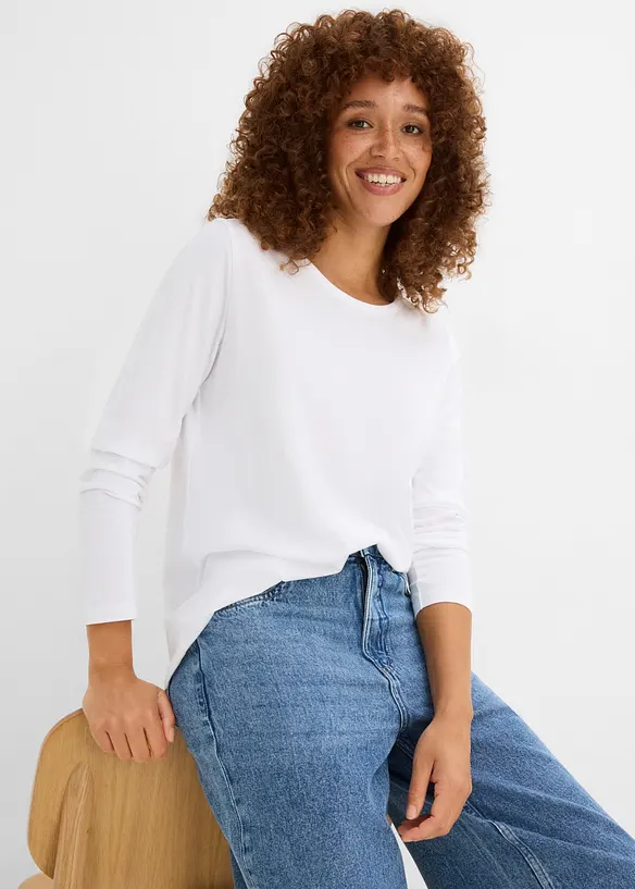 Langermet topp i 100% &oslash;kologisk bomull (3-pack), bonprix