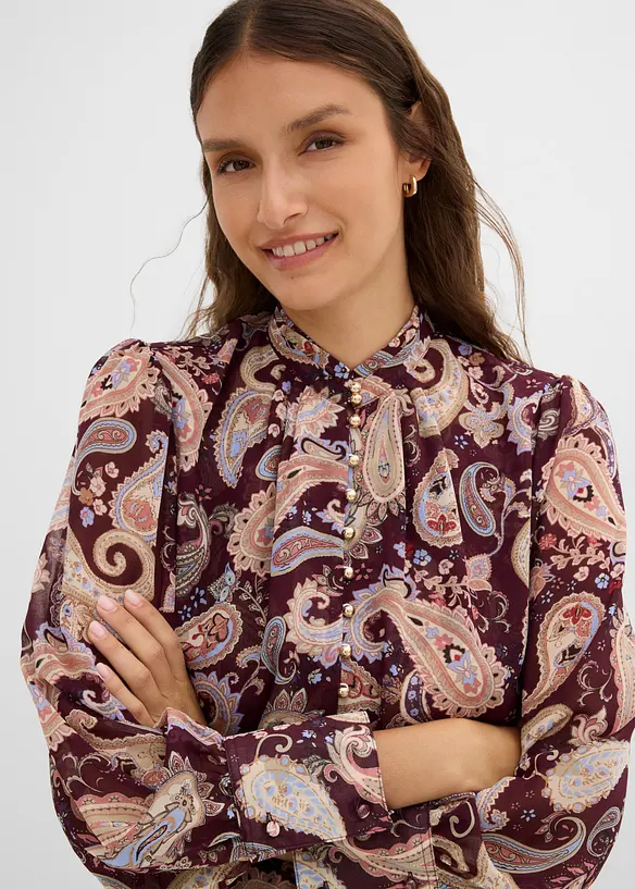 Chiffonbluse med st&aring;krage, bonprix