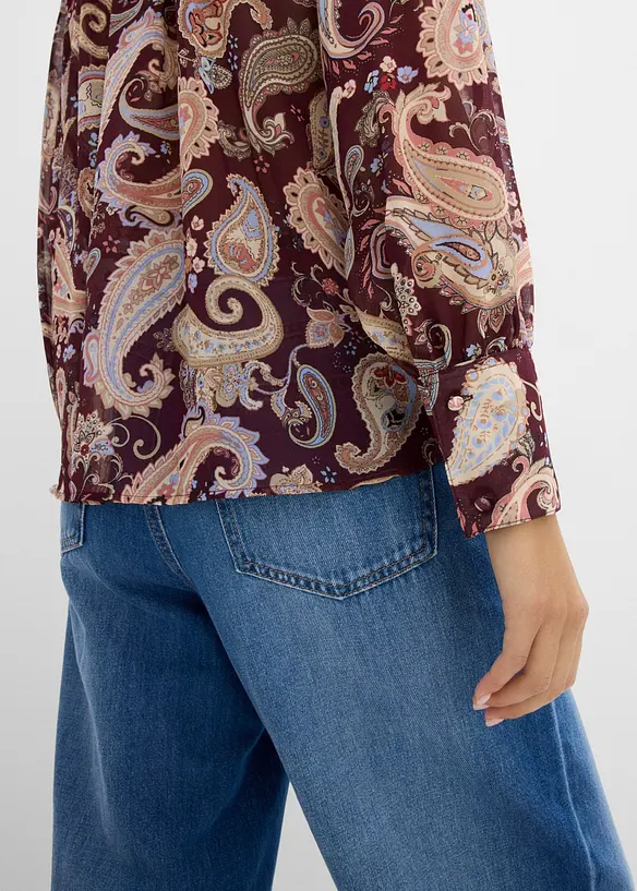 Chiffonbluse med st&aring;krage, bonprix