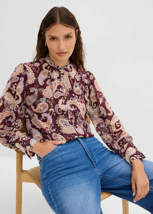 Chiffonbluse med st&aring;krage, bonprix