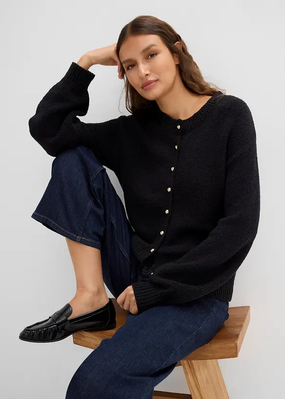 Grovstrikket cardigan med knappestolpe, bonprix