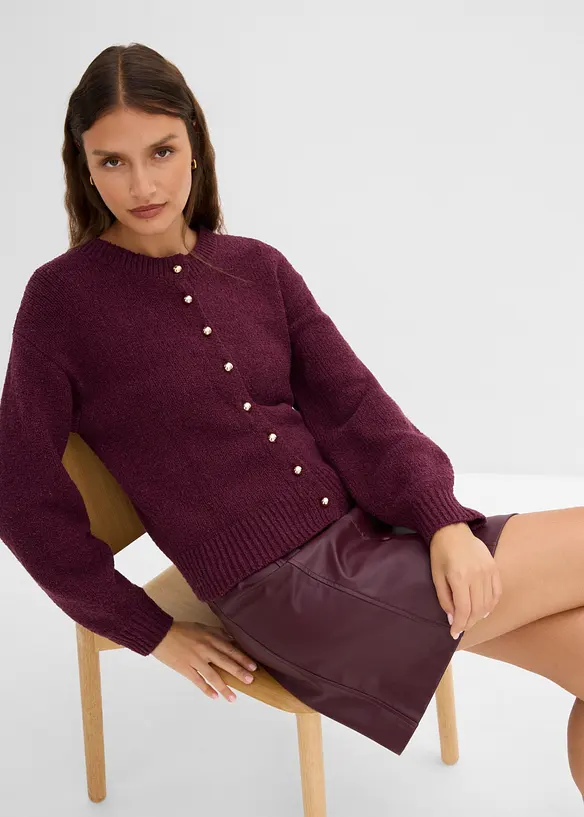 Grovstrikket cardigan med knappestolpe, bonprix