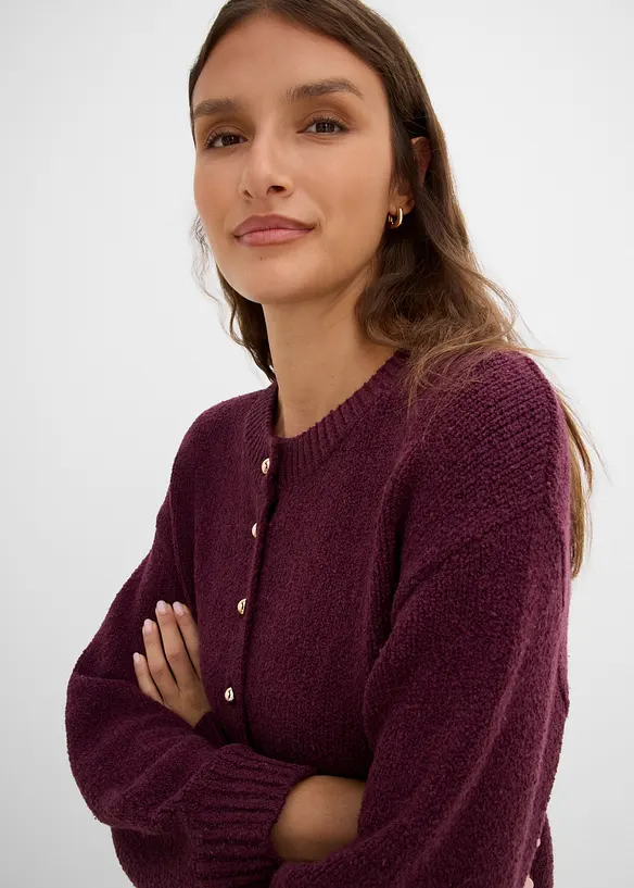 Grovstrikket cardigan med knappestolpe, bonprix