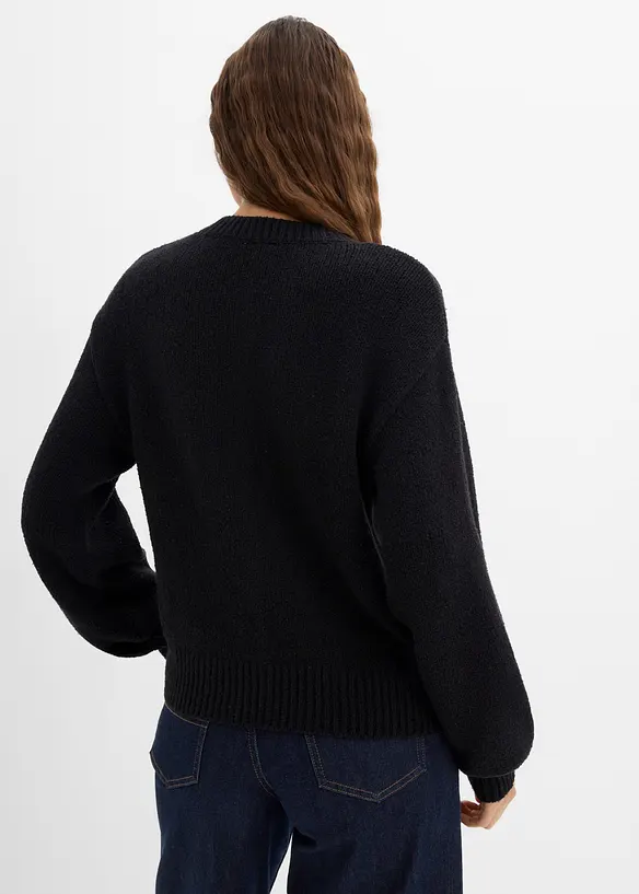 Grovstrikket cardigan med knappestolpe, bonprix