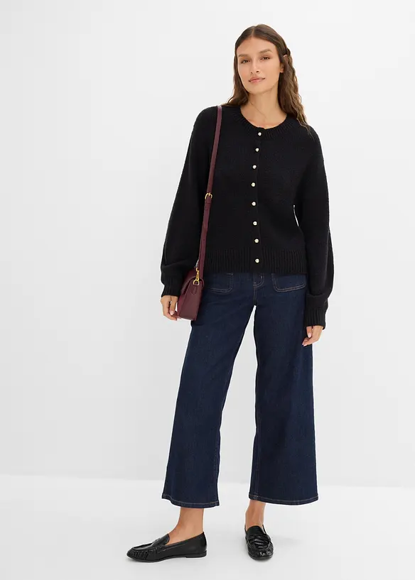 Grovstrikket cardigan med knappestolpe, bonprix
